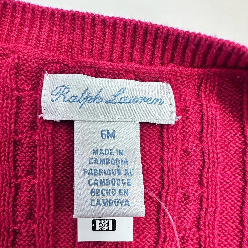 Ralph Lauren Childrenswear Polo Bear Mini‎ Cable Cotton Cardigan Size 6- MONTH